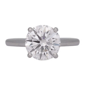 New 14k white gold hidden halo engagement ring set with a 3.40 carat round brilliant lab-grown diamond plus 0.07 carats of round brilliant lab-grown diamonds.
