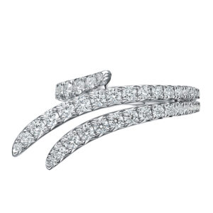 New 18k white gold Hearts On Fire Vela triple row pave ring set with 1.30 carats of round brilliant earth-mined diamonds.