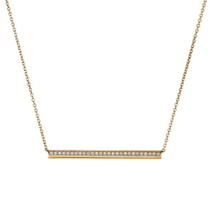 New 18k yellow gold Hearts On Fire Barre pave pendant set with 0.15 carats of round brilliant earth-mined diamonds on an 18" cable chain.