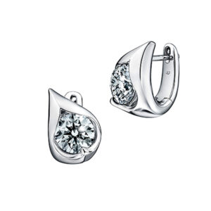 New 18k white gold Hearts On Fire LU Droplet huggie hoop earrings set with 2.00 carats of round brilliant earth-mined diamonds.