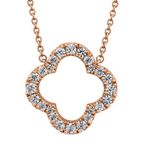 New 18k rose gold Hearts On Fire Signature Petal necklace set with 0.34 carats of round brilliant earth-mined diamonds on an 18" chain.
