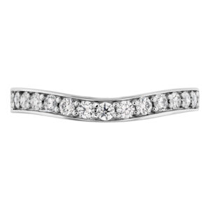 New 18k white gold Hearts On Fire Hexagonal curved band set with 0.37 carats of round brilliant earth-mined diamonds.