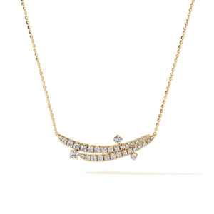New 18k yellow gold Hearts On Fire Vela French cut pave necklace set with 0.90 carats of round brilliant earth-mined diamonds.