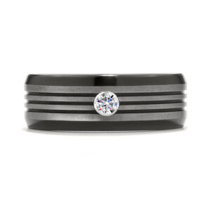 New titanium Hearts On Fire Commanding Black multi-groove band set with 0.08 carats of round brilliant earth-mined diamonds.