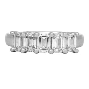 New 14k white gold five stone band set with 2.00 carats of emerald cut lab-grown diamonds.