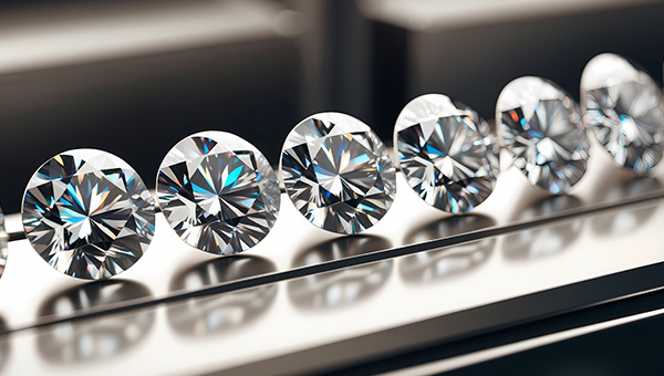 an image of a various lab-grown diamonds in a row on a table