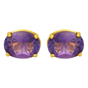 New 14k yellow gold stud earrings set with 2.30 carats of oval cut amethysts.