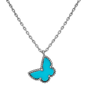 Vintage 18k white gold Van Cleef & Arpels Sweet Butterflies necklace set with turquoise.