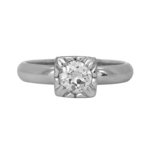 Vintage 14k white gold solitaire engagement ring set with a 0.40 carat old European cut earth-mined diamond.