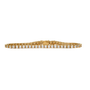 Vintage 14k yellow gold tennis bracelet set with round brilliant earth-mined diamonds.