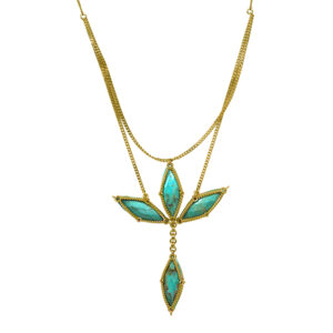 Vintage 18k yellow gold marquise turquoise necklace on a 15" curb chain.