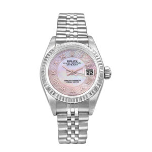 Pre-owned Rolex Datejust watch, 26mm in stainless steel with a Mother-Of-Pearl Deco Roman dial, 18k white gold fluted bezel, Jubilee bracelet, folding clasp, and automatic movement, with papers.