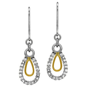 New sterling silver and 18k yellow gold Denny Wong Maile Leaf earrings set with 0.49 carats of round brilliant white sapphires.