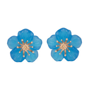 New 14k yellow gold Denny Wong Forget Me Not flower earrings set with 0.07 carats of round brilliant yellow sapphires plus 3.33 carats of blue agate.