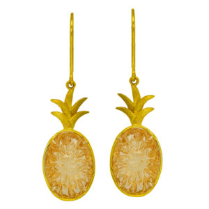 New 14k yellow gold Denny Wong Pineapple drop earrings set with 7.87 carats of oval citrines.