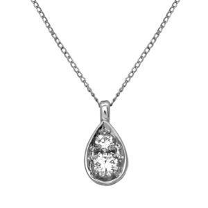 Vintage 14k white gold pear shape pendant set with 0.35 carats of round brilliant earth-mined diamonds on a 14.5" cable chain.