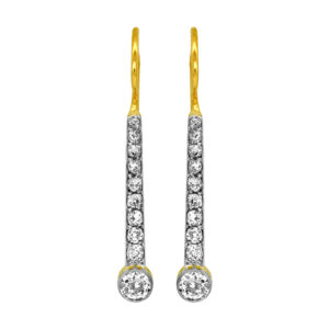 Antique 18k yellow gold and platinum earrings set with 2.24 carats of old European cut earth-mined diamonds.