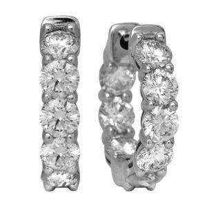 New 14k white gold inside-out huggie hoop earrings set with 2.05 carats of round brilliant lab-grown diamonds.