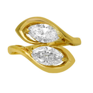 New 14k yellow gold Toi et Moi bypass ring set with 2.05 carats of marquise lab-grown diamonds.