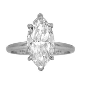 New 14k white gold solitaire engagement ring set with a 3.03 carat marquise lab-grown diamond.