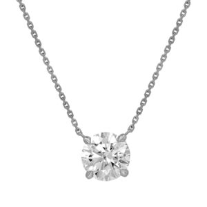 New 14k white gold solitaire necklace set with a 2.02 carat round brilliant lab-grown diamond on an 18" cable chain.