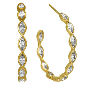 New 14k yellow gold inside-out hoop earrings set with 3.13 carats of lab-grown marquise diamonds.