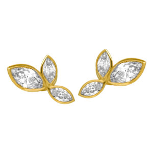 New 14k yellow gold earrings set with 3.20 carats of marquise lab-grown diamonds.