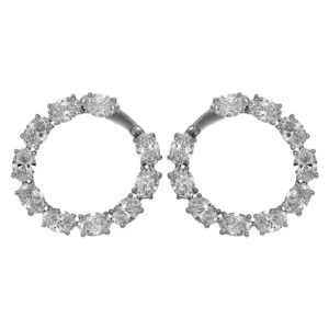 New 14k white gold open circle hoop earrings set with 3.38 carats of lab-grown oval diamonds.