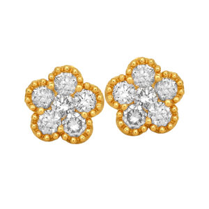 New 18k yellow gold flower earrings set with 0.36 carats of round brilliant earth-mined diamonds.