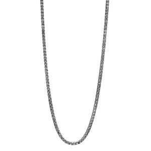 Vintage 14k white gold tennis necklace set with 12.00 carats of round brilliant earth-mined diamonds.