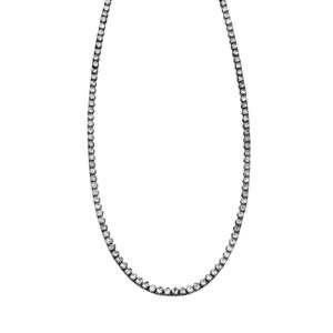 Vintage 14k white gold tennis necklace set with 7.80 carats of lab-grown round brilliant diamonds.