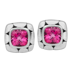 Vintage sterling silver John Hardy Batu Kali cushion pink topaz earrings.