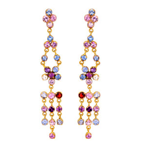 Vintage 14k yellow gold earrings set with round brilliant multi-colored sapphires.