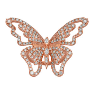 Vintage 14k rose gold Le Vian Butterfly Away ring set with 2.75 carats of round brilliant, marquise, and pear earth-mined diamonds.