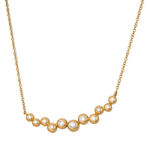 New 14k yellow gold pendant set with 0.15 carats of round brilliant earth-mined diamonds on an 18" cable chain.