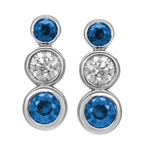 New 18k white gold earrings set with 0.76 carats of round brilliant blue sapphires plus 0.37 carats of round brilliant earth-mined diamonds.