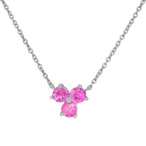 Vintage 18k white gold Tiffany & Co. Aria flower necklace set with 0.75 carats of round brilliant pink tourmalines on a 16" cable chain.