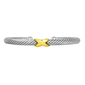 Vintage sterling silver and 14k yellow gold David Yurman X Classic Cable Station cuff bracelet.