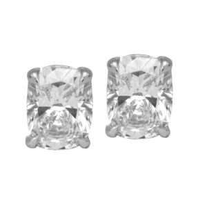 New 14k white gold stud earrings set with 1.42 carats of lab-grown cushion diamonds.