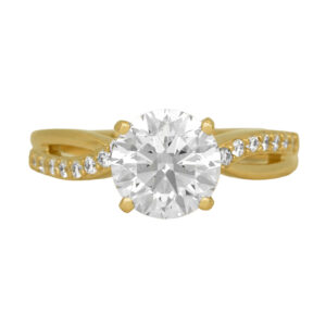 New 14k yellow gold braided engagement ring set with a 2.00 carat lab-grown round brilliant diamond plus 0.22 carats of lab-grown round brilliant diamonds.
