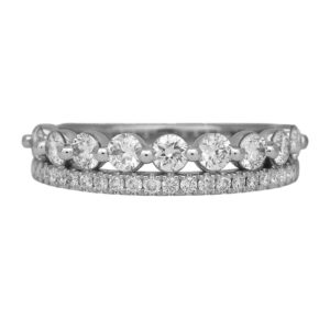 New 14k white gold double row band set with 1.00 carat of lab-grown round brilliant diamonds.