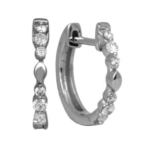 New 14k white gold huggie hoop earrings set with 0.16 carats of lab-grown round brilliant diamonds.