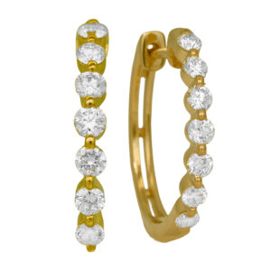 New 14k yellow gold hoop earrings set with 0.49 carats of lab-grown round brilliant diamonds.