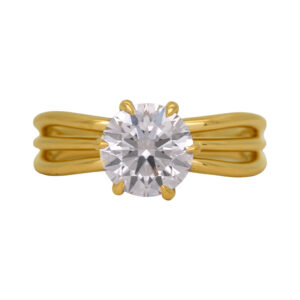 New 14k yellow gold under halo engagement ring set with a 2.04 carat lab-grown round brilliant diamond plus 0.10 carats of lab-grown round brilliant diamonds.