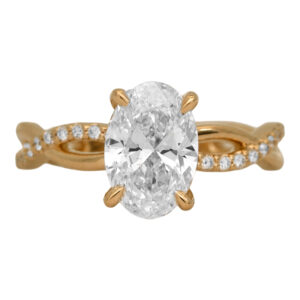 New 14k yellow gold under halo engagement ring set with a 2.00 carat lab-grown oval diamond plus 0.24 carats of lab-grown round brilliant diamonds.