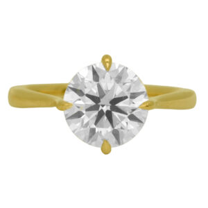 New 14k yellow gold under halo engagement ring set with a 3.00 carat lab-grown round brilliant diamond plus 0.12 carats of lab-grown round brilliant diamonds.