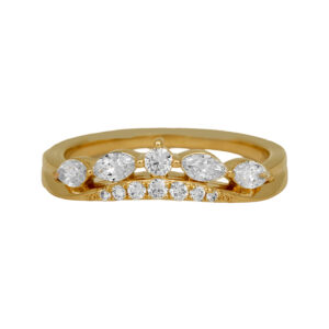 New 14k yellow gold band set with 0.50 carats of lab-grown marquise and round brilliant diamonds.