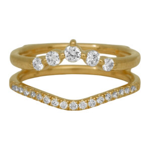 New 14k yellow gold curved ring guard set with 0.40 carats of lab-grown round brilliant diamonds.