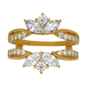 New 14k yellow gold ring guard set with 1.48 carats of lab-grown round brilliant and marquise diamonds.