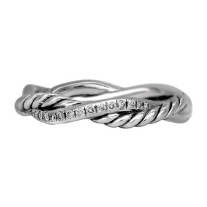 Vintage sterling silver David Yurman Petite Infinity band set with 0.07 carats of round brilliant earth-mined diamonds.